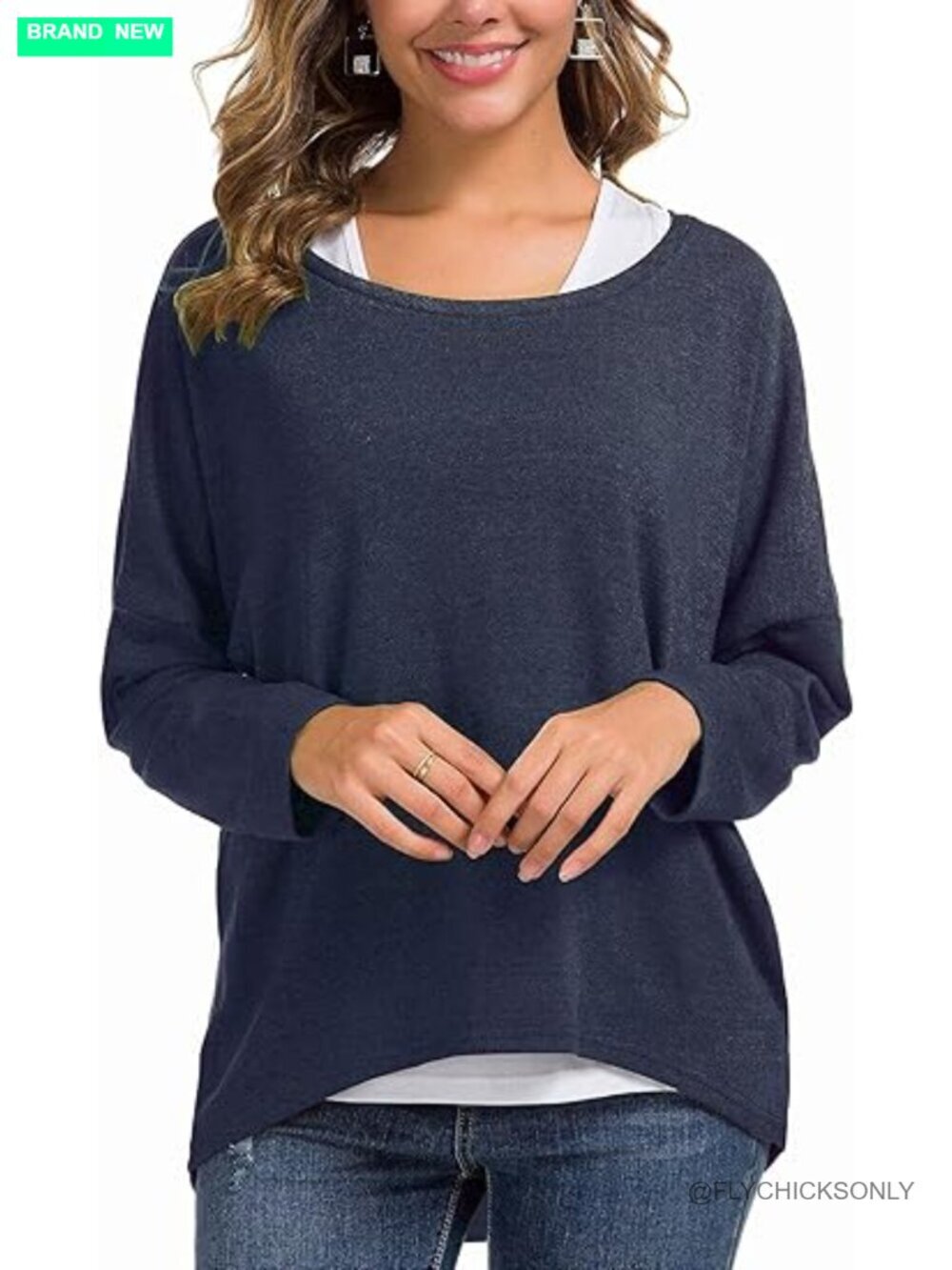Oversized Baggy Pullover Sweater Batwing Sleeve Loose Fit Casual Top